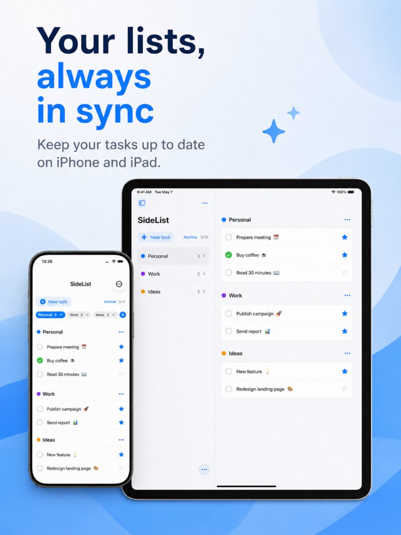 SideList на iPad — списки всегда синхронизированы с iPhone