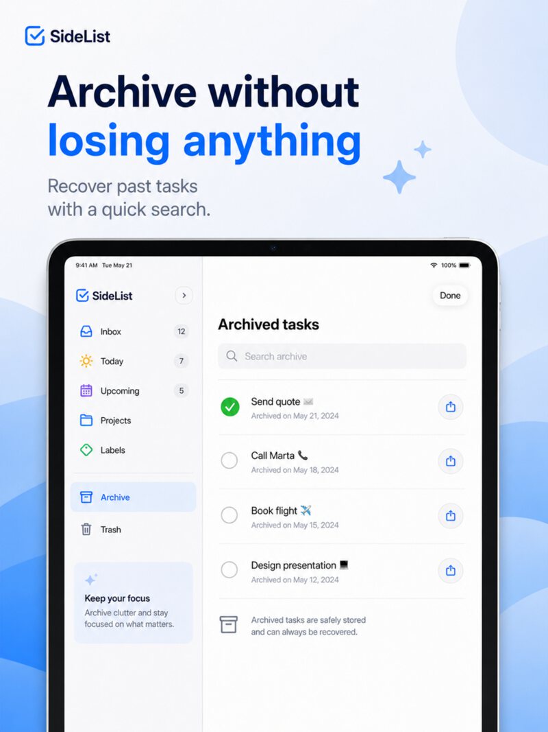 SideList на iPad — несколько списков рядом