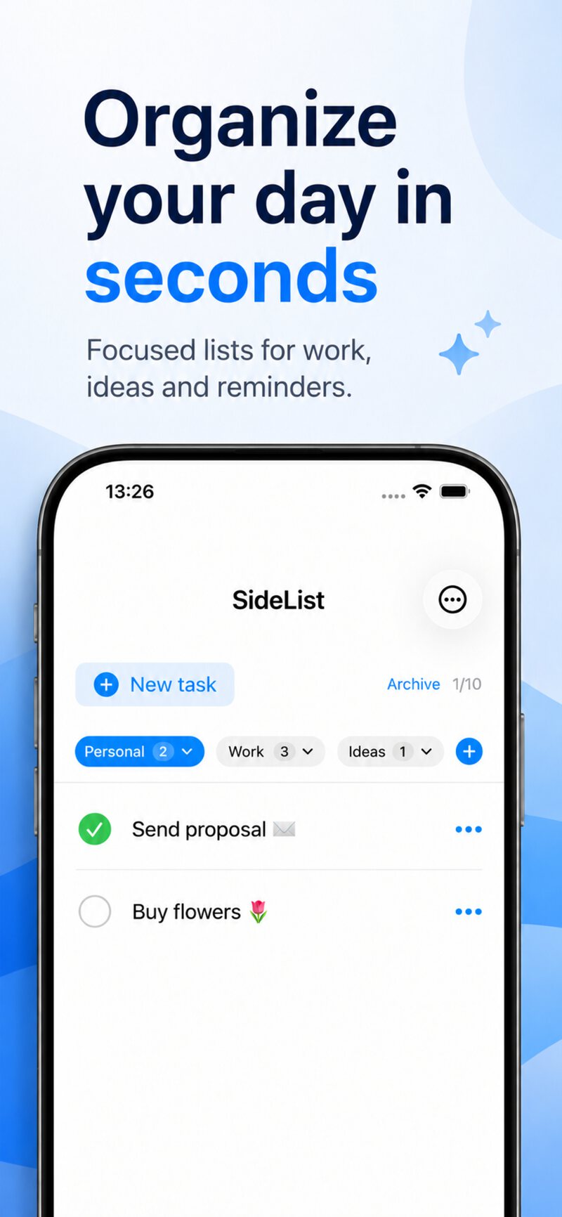 SideList на iPhone — организовать день за секунды