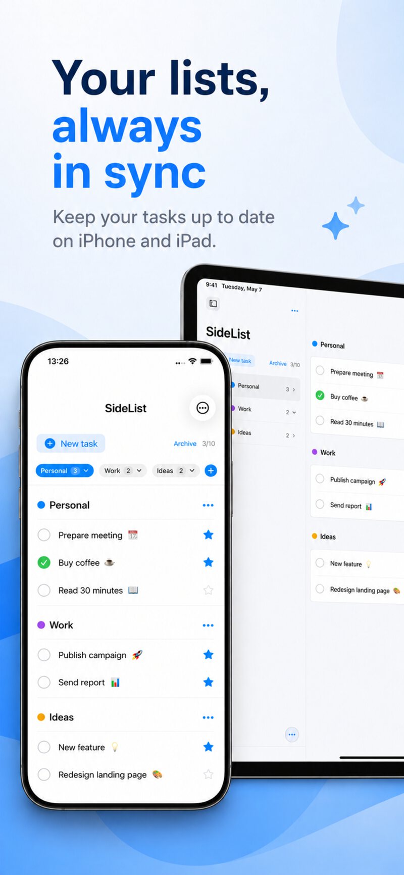 SideList на iPhone — добавление задачи в тематический список