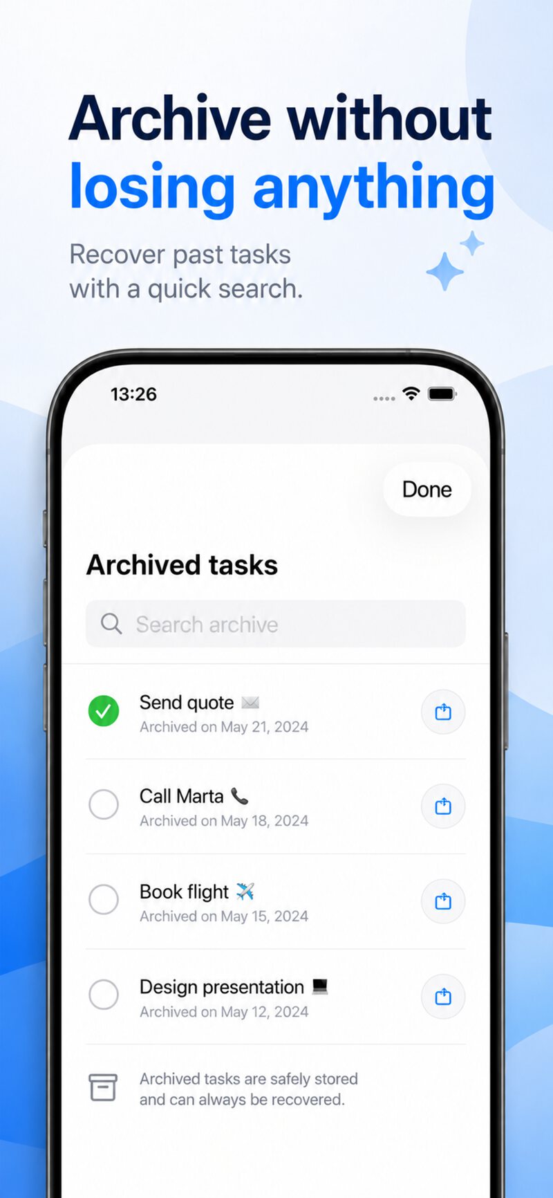 SideList на iPhone — выполненные и заархивированные задачи